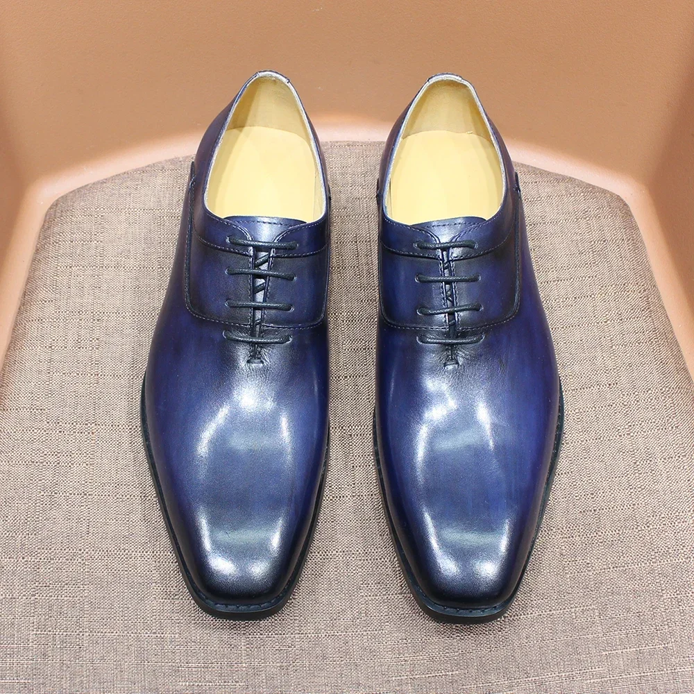 Fashion Men\'s Genuine Leather Oxford Snake Skin Prints Handmade Lace Up Pointed Toe Office Wedding Party Dress Shoes for Men