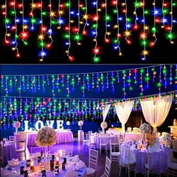 4M 96Leds 220V Christmas Garland LED Curtain Icicle String Lights Droop 0.4-0.6m Holiday Light Garden Street Outdoor Decorative