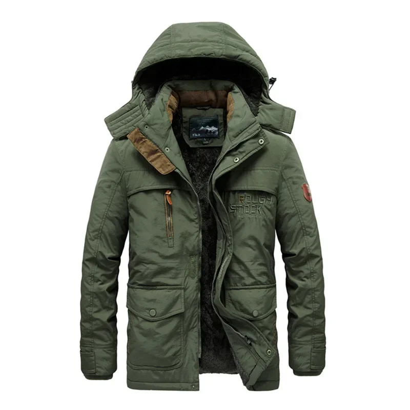 Cross Border New Autumn and Winter Men\'s Warmth Thickened Mid Length Top Coat Outdoor Casual Charge Coat