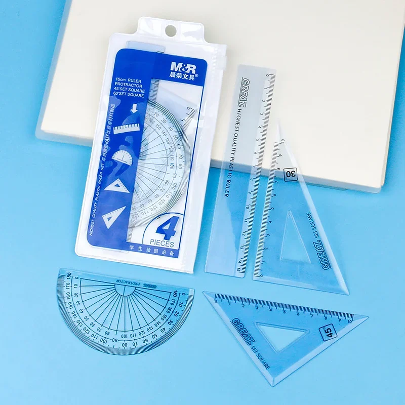 

4 Pcs/pack Students Maths Supplies Geometry Ruler Set Squares Protractor Hot Selling