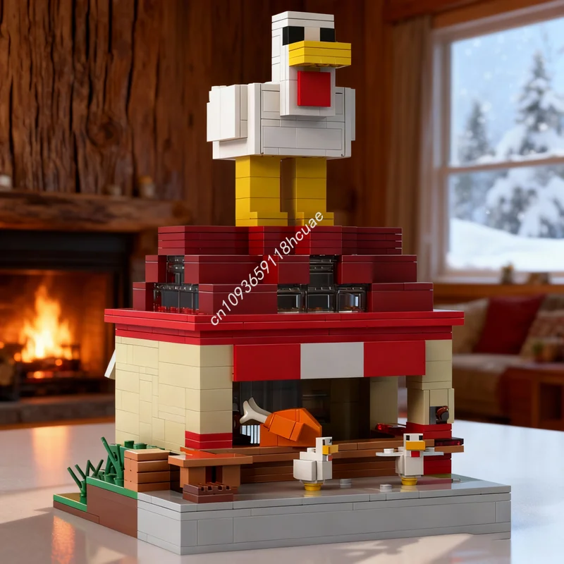 

883 детали MOC My World Lava Chicken: Модель из фильма Minecraft, конструктор, игрушка для сборки, рождественский подарок, кирпичики для дня рождения