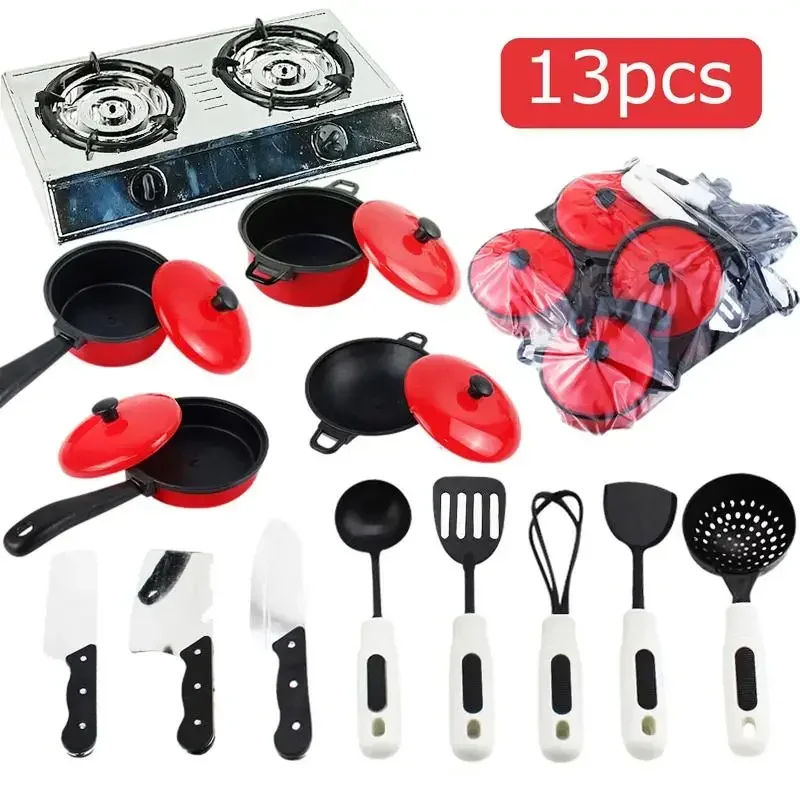 

13PCS/Set Kitchen Pretend Toys Child Cooking Toy Kids Play Kitchen Sets Role Play Toys Cooking Food Utensils Cookware Toy