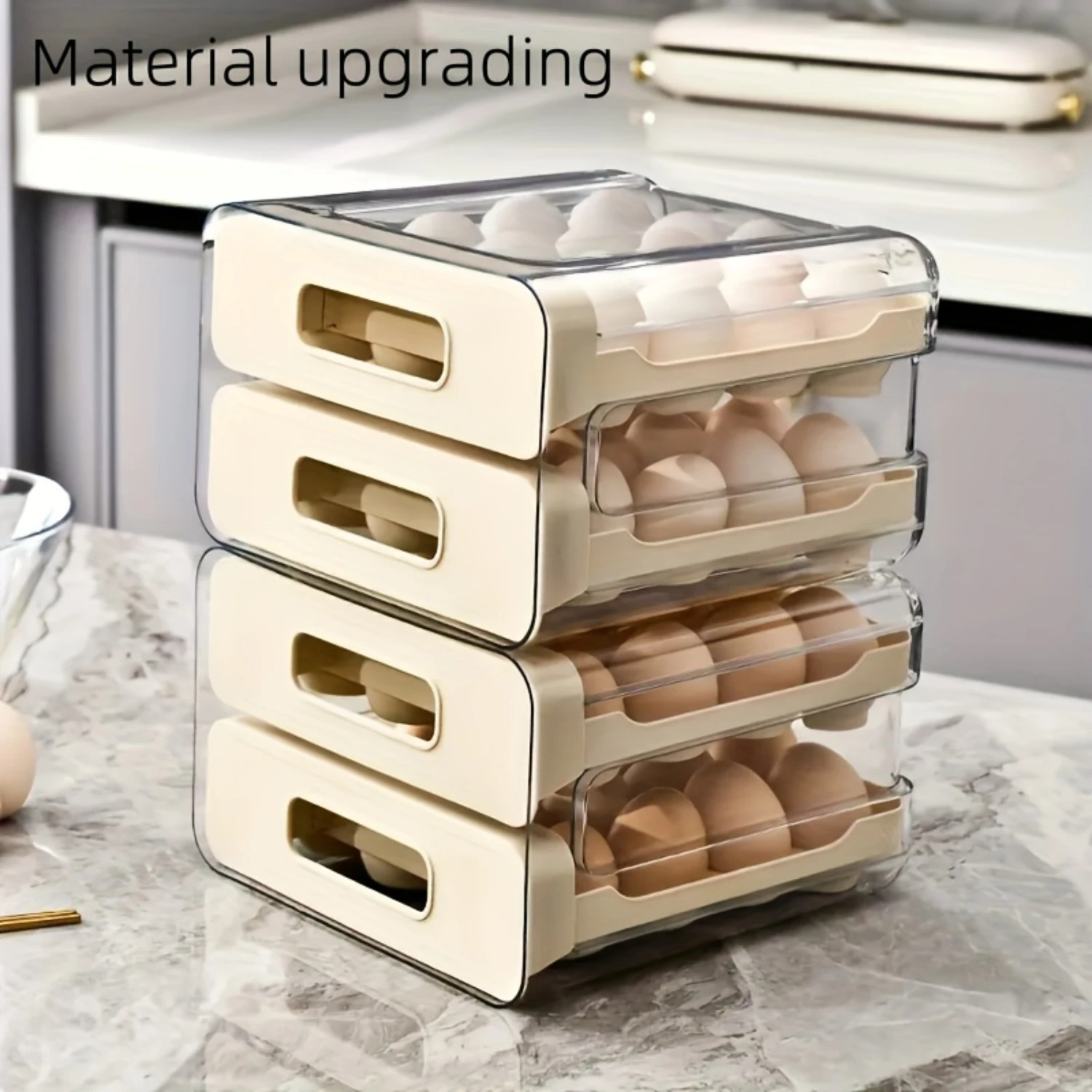 Luxury Dual-Layer Egg  Organizer - 32-Capacity PET Egg Holder - Stackable, Food-Safe, Clear & Durable Design for Refrigerator Or