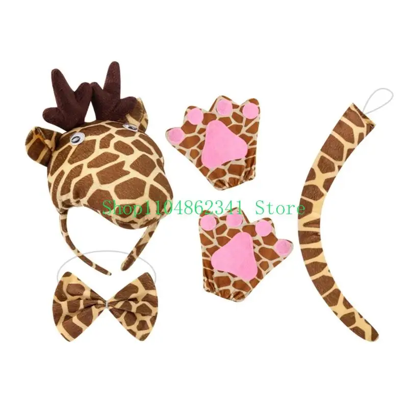 5asd Animal Giraffe Costume Set for Kids Giraffe Ears Headband Bowtie Tail Tutu Skirt