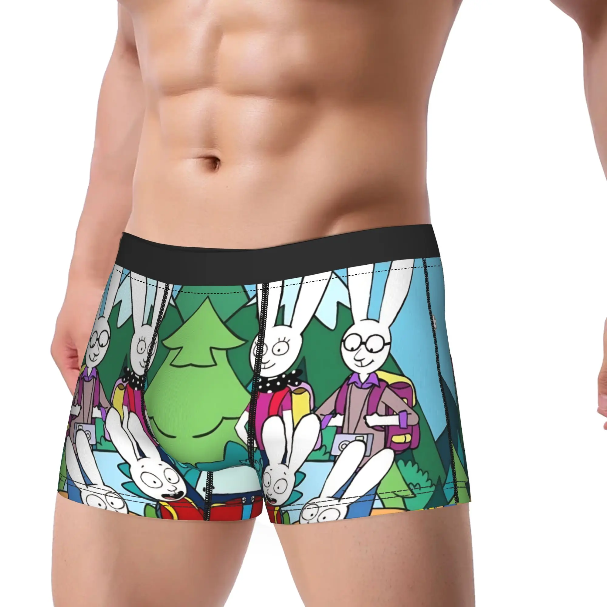 Simons Rabbit Men Underwear French Cartoon Boxer Briefs Shorts Panties Sexy Soft Underpants for Homme S-XXL