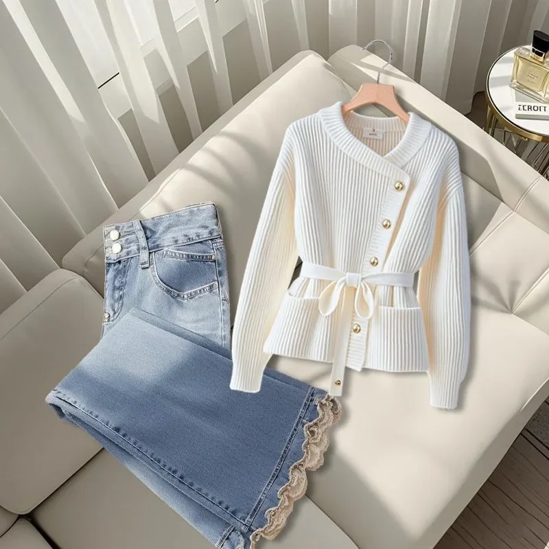 

Beautiful Slim Popular Fashion French Style Unique, Long-sleeved Top Spring Small Fragrant Temperament Versatile Thin Trousers
