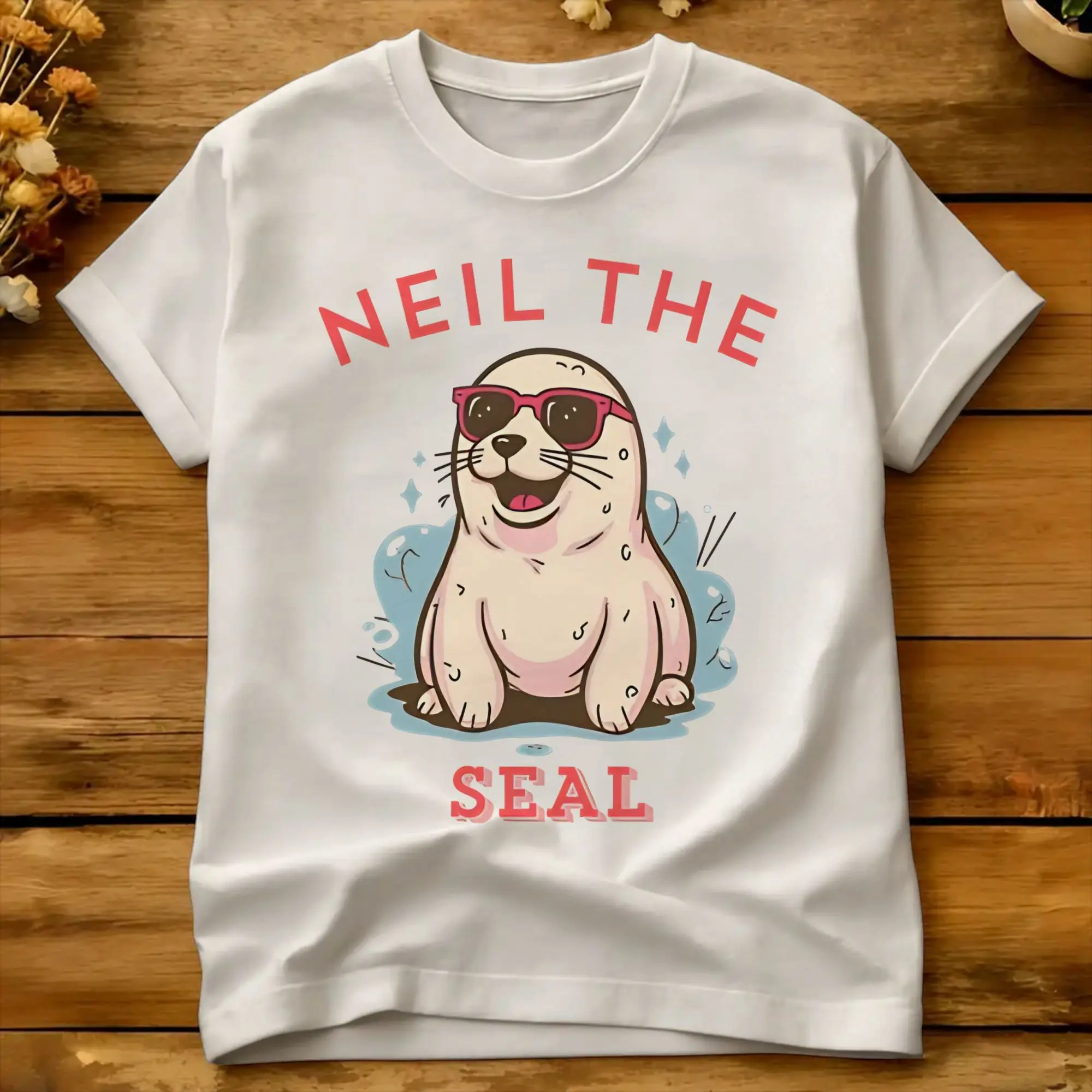 Men Neil The Seal Funny Sunglasses Graphic For Meme Fans  T-Shirts  Pure Cotton Clothes Summer T-Shirt O Neck Leisure Tee Shirt