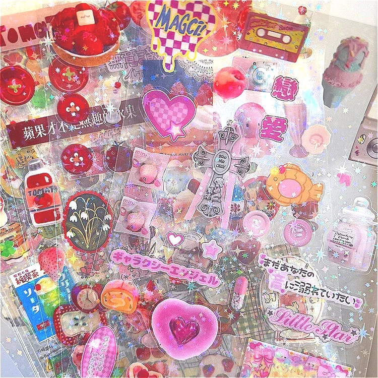 

8pcs Cute Glitter Sticker Y2K Toploader Journal Planner Collage Material Decor Stickers for Phone Kawaii Stickers Aesthetic