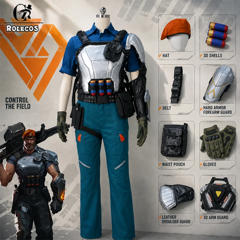 ROLECOS Game Valorant Brimstone Cosplay Costume Big Man Combat Uniform Hat Caps Officer Full Set Halloween Party RolePlay Outfit