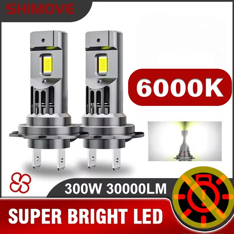 wa żarówka czołowa 300W H7 LED Mini 1:1 CANBUS Light 30000LM 3580 CSP Wireless Plug and play Car LED z wentylatorem 6000K 2SZT.