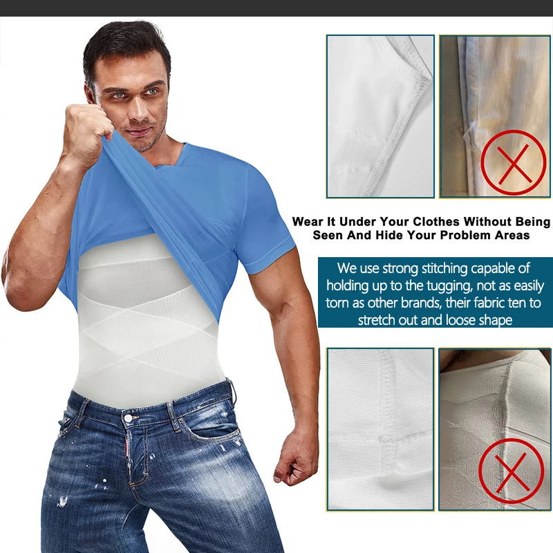 Mens Slimming Compression Shirts Flat Belly Body Shaper Undershirt Hide Gynecomastia Moobs Shapewear Vest Tummy Control Tank Top