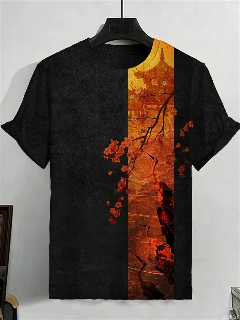 Męskie koszulki z grafiką ukiyo-e w stylu japońskim, modne koszulki z krótkim rękawem z nadrukiem 3D, letnie koszulki, fajne ubrania uliczne, koszulki Harajuku