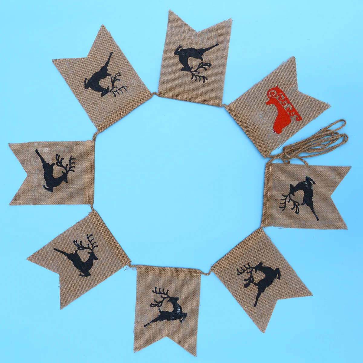 

Christmas Sleigh Elk Deer Pattern Burlap Garland Bunting Banner Wall Hanging Decoration Christmas Party Indoor Outdoor Decor