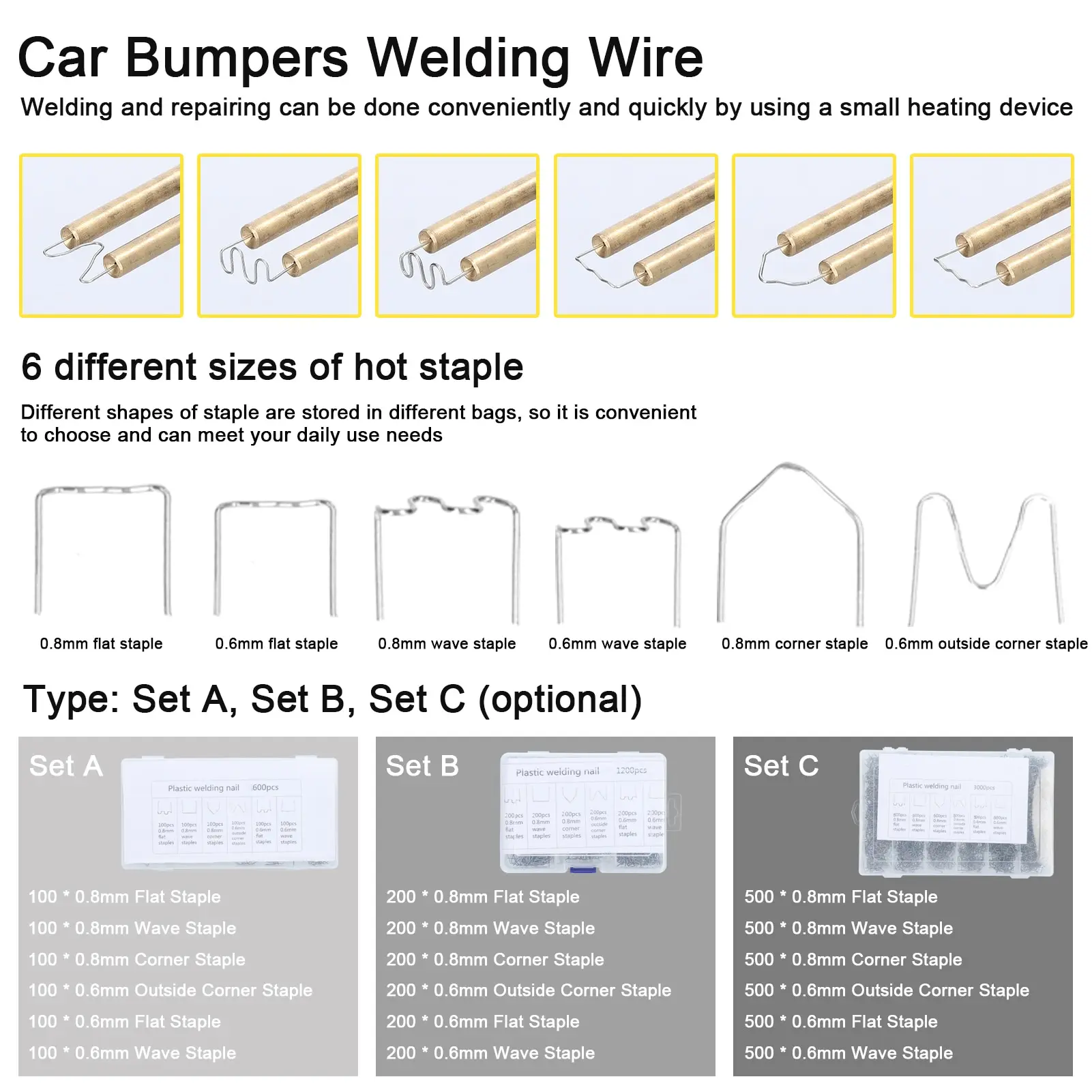 Hot Stapler Staples For Plastic Welder Automotive Repair Machine Welding Wire Car Bumper Repair Welding Machine Tool Accessories