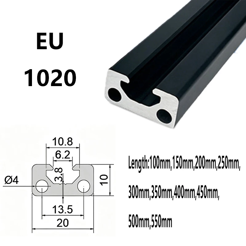 1Pc 2Pcs 1020 Aluminum Extrusion Profile 100-550mm 10x20mm T-Slotted One Channel Linear Slot Bar Rail for CNC 3D Printer Parts