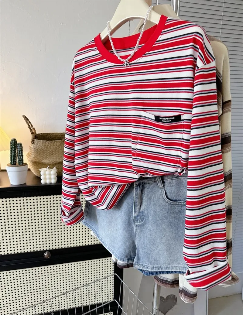 Langarm-T-Shirts, einfarbig, für Damen, Frühling, geschichtet, Rundhalsausschnitt, Kordelzug, Taille, künstlerisch, Jugend, bequem, Balletcore, reines Cleanfit