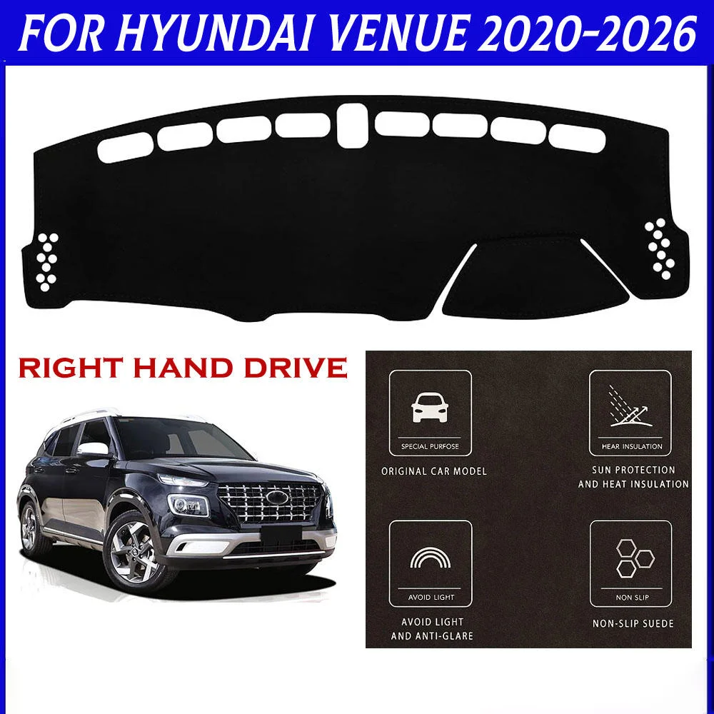 Dashboard Mat For Hyundai Venue 2020-2026 Right Hand Drive RHD Dash Cover Protector Anti-UV Non-Slip Dashboard Carpet Pad Black