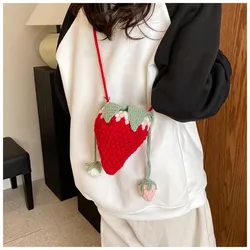 Adorable Strawberry Tote Crossbody Bag Casual Versatile Cartoon Shoulder Bag Kawaii Handmade Sling Purses