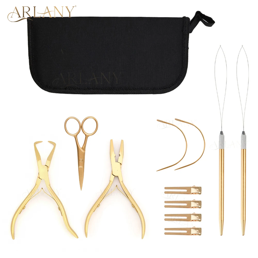 

ARLANY набор плоскогубцев для наращивания волос для микробусинок, набор инструментов для наращивания волос, набор инструментов для наращивания волос с мишурой, микрокольцевая петля, игла, вытягивание