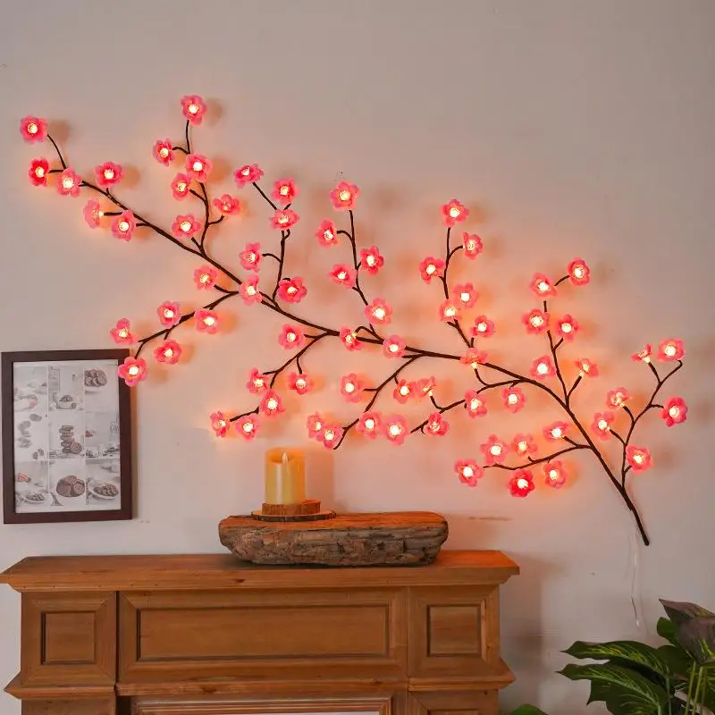Cherry Blossom Willow Vine Twig Garland LED Lights Christmas Indoor Home Wall Door Tree Branch Decor for Room Decorations