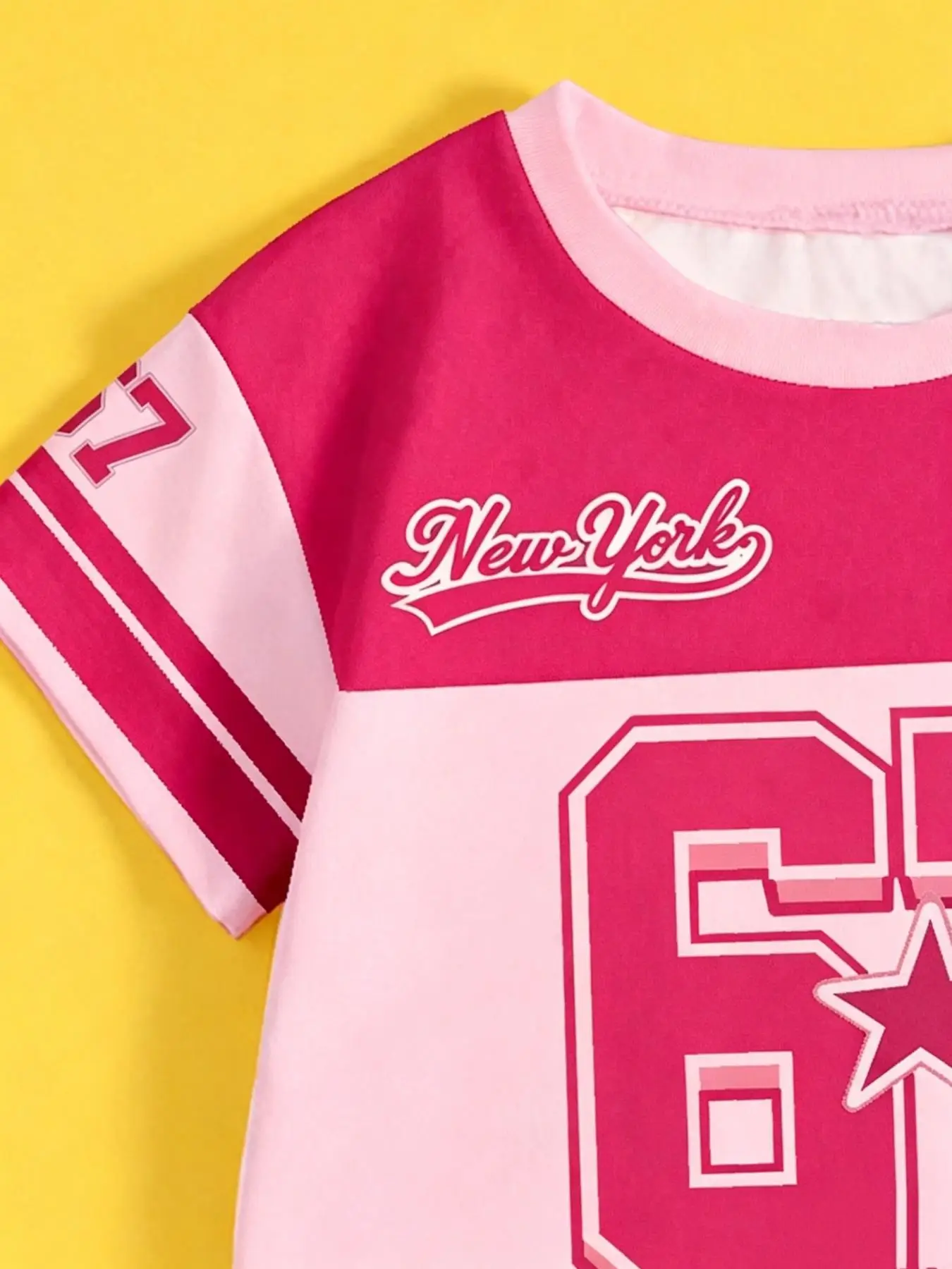 Sommer-Freizeitoutfit für Mädchen: Rosa, normales Kurzarm-Oberteil + enge Shorts, zweiteiliges Set, rosa Set mit Nummer 67-Aufdruck für Kinder, geeignet für 4-12-jährige Kinder, vielseitige Kleidung für Zuhause und Ausflüge – Detail 5