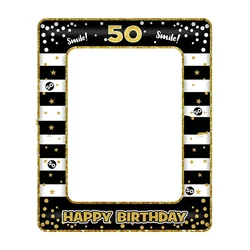 Black 50th Birthday Inflatable Photo Frame Balloons Cheer 50 Ballon Smile Fifty Happy Birthday Party Decor Kids Adult 50 Balon