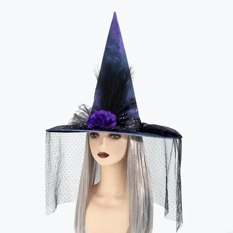 

Retro Witch Hat Party Accessory Unique Black Veil Wizard Hat Fashion Accessory 6XDA