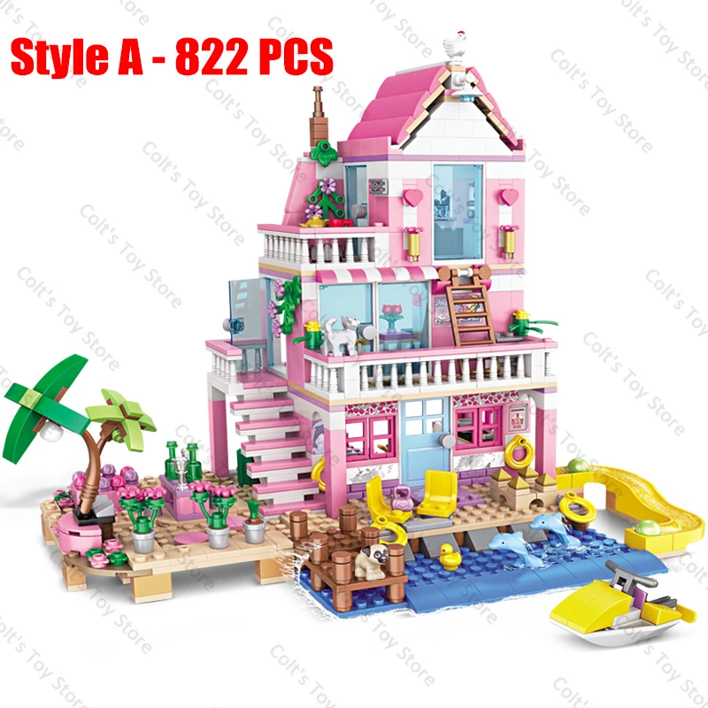 Hot Friends City House Summer Holiday Seaside Villa Apartment Building Blocks Sets Figures DIY Toys for Kid Girls Christmas Gift