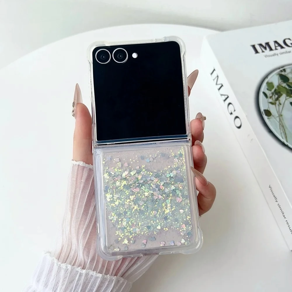 Fashional Glitter Quicksand Love Heart Sequin Case For Samsung Galaxy Z Flip 7 6 5 4 3 Colorful Slim Shockproof Protective Cover