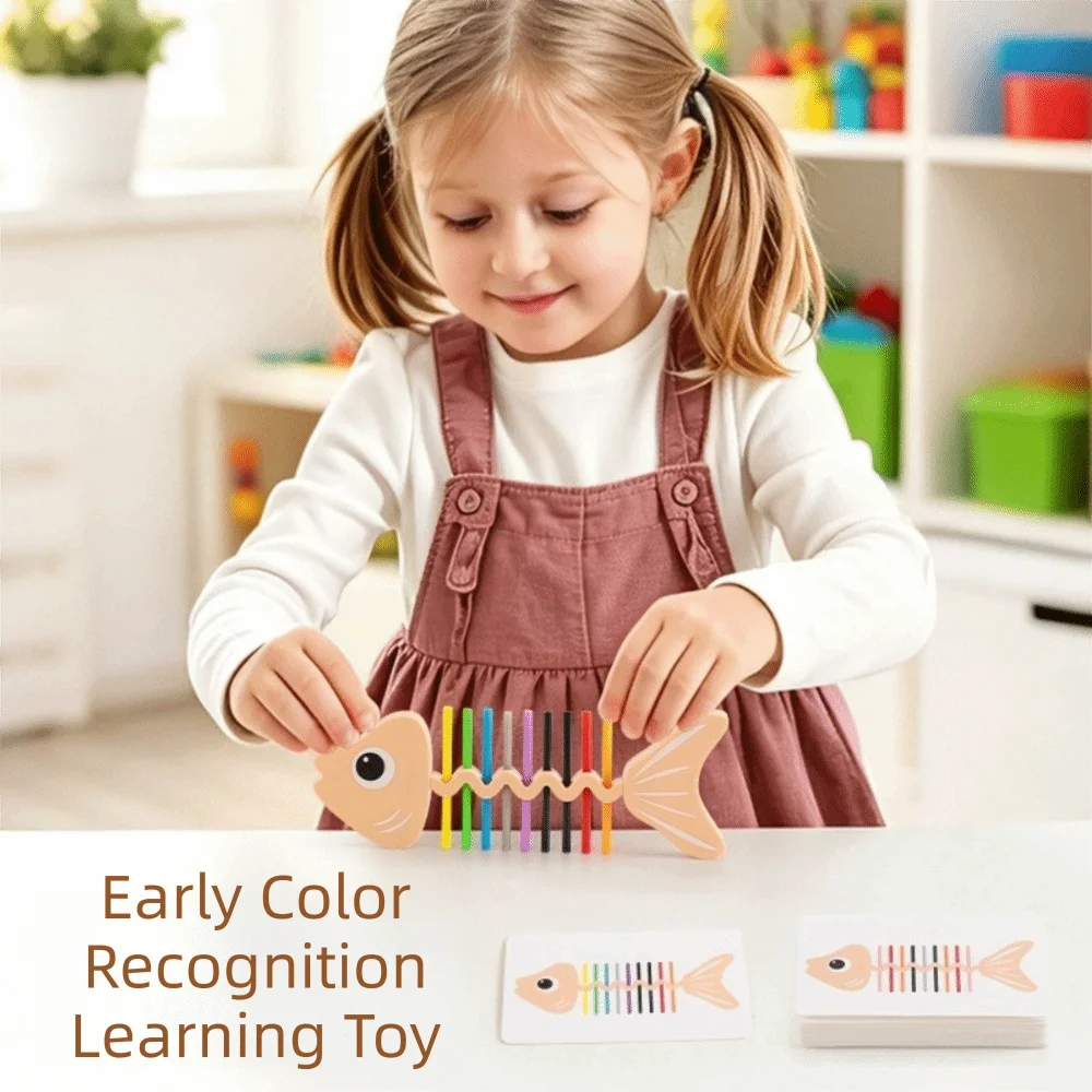 30 Flash Cards Montessori Educational Toys Fishbone Structure 18 Color Sticks Color Matching Game Puzzle Design