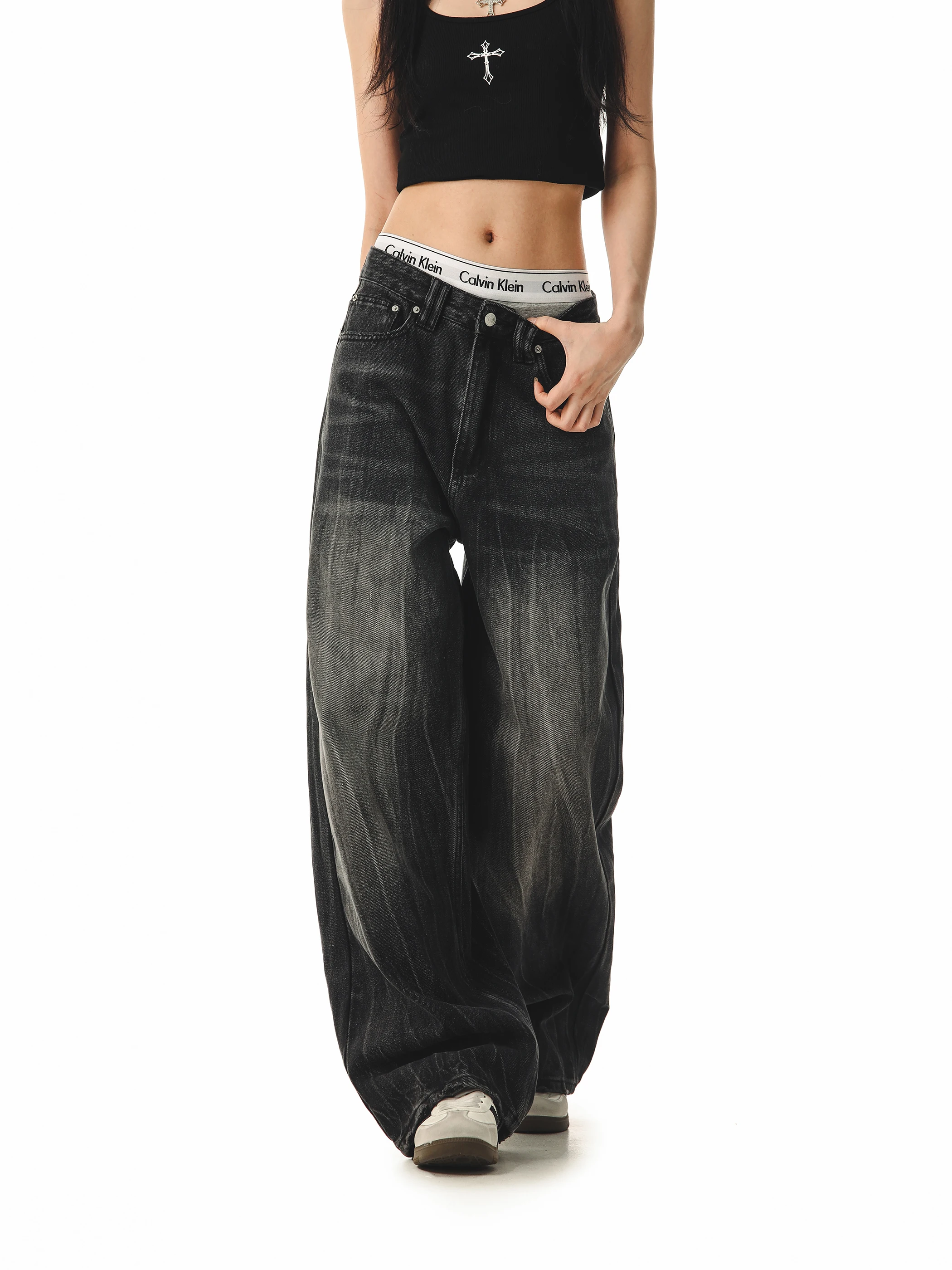 

Джинсы женские Bla Waed в стиле ретро с американским волнообразным узором, широкие, прямого кроя, из денима, повседневные, из смесового хлопка