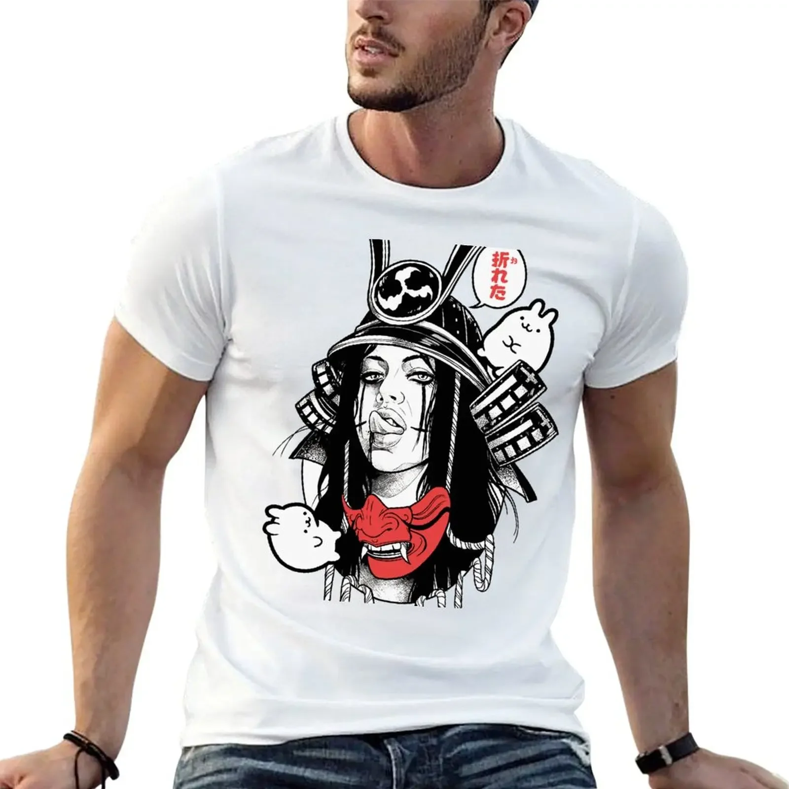 Japanese Samurai Pop Art Cool Girl T-Shirt baggy shirts clothes anime tshirt mens graphic t-shirts