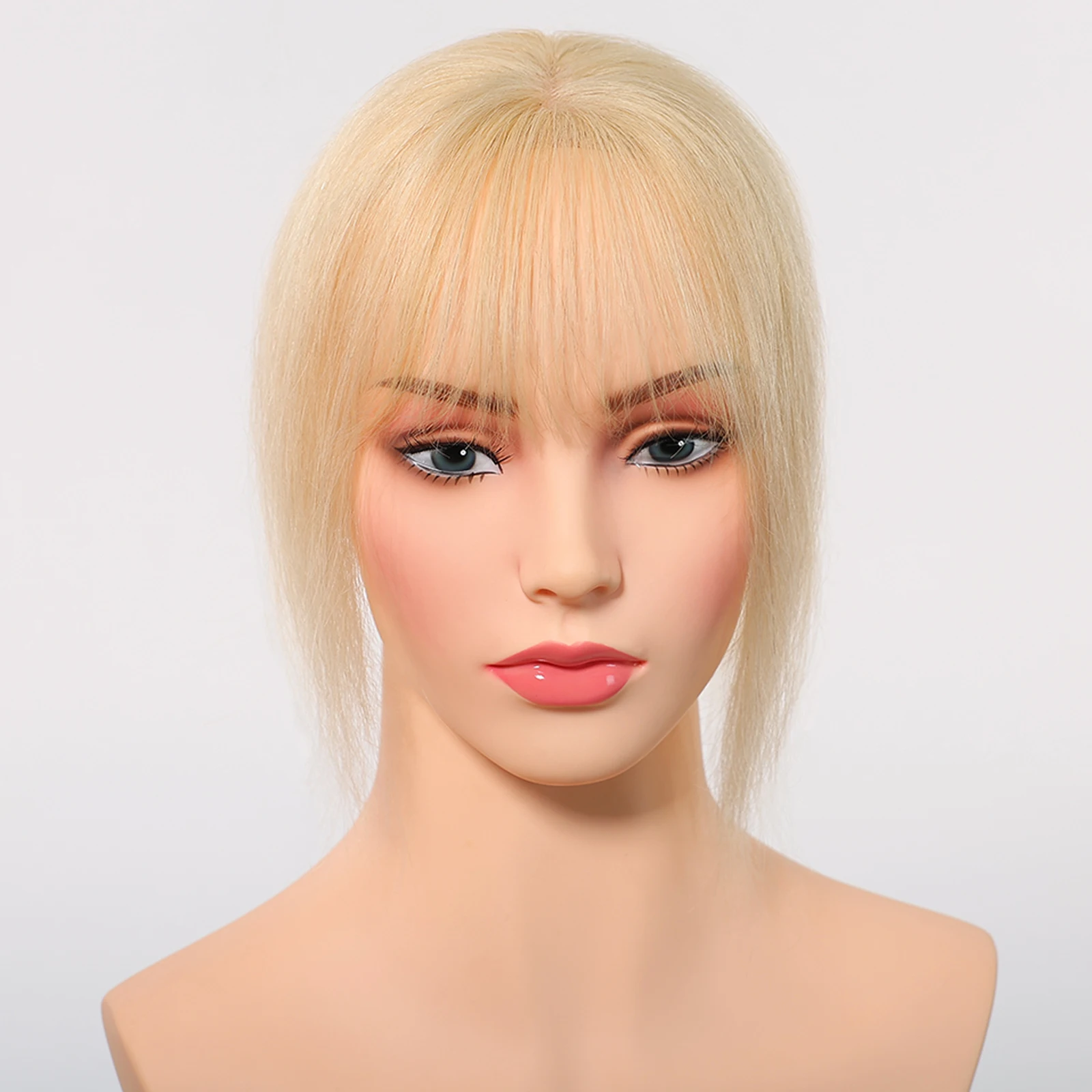 Topper Rambut Manusia Remy 100% Pirang Muda 10 inci, Basis Lace 3x3,5 inci, Rambut Asli untuk Wanita dengan Rambut Tipis Bagian Tengah