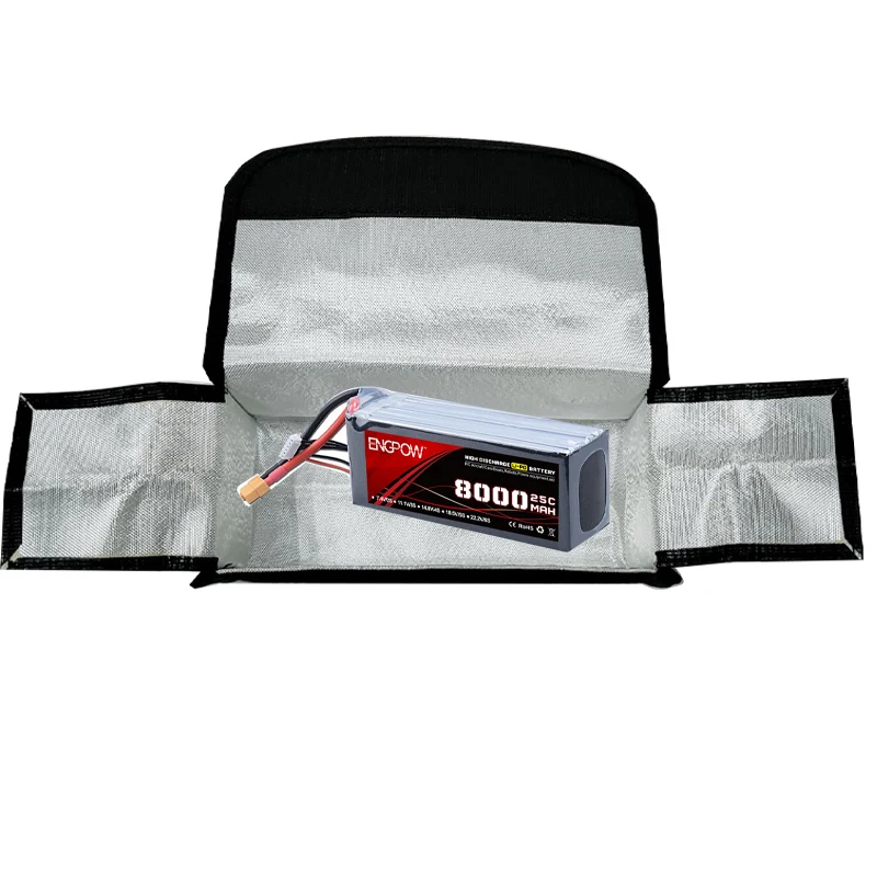 1pcs Black Silver Fireproof Explosion proof Lipo Battery Safe Bag Lipo Battery Guard Safe Bag（185x75x60mm）