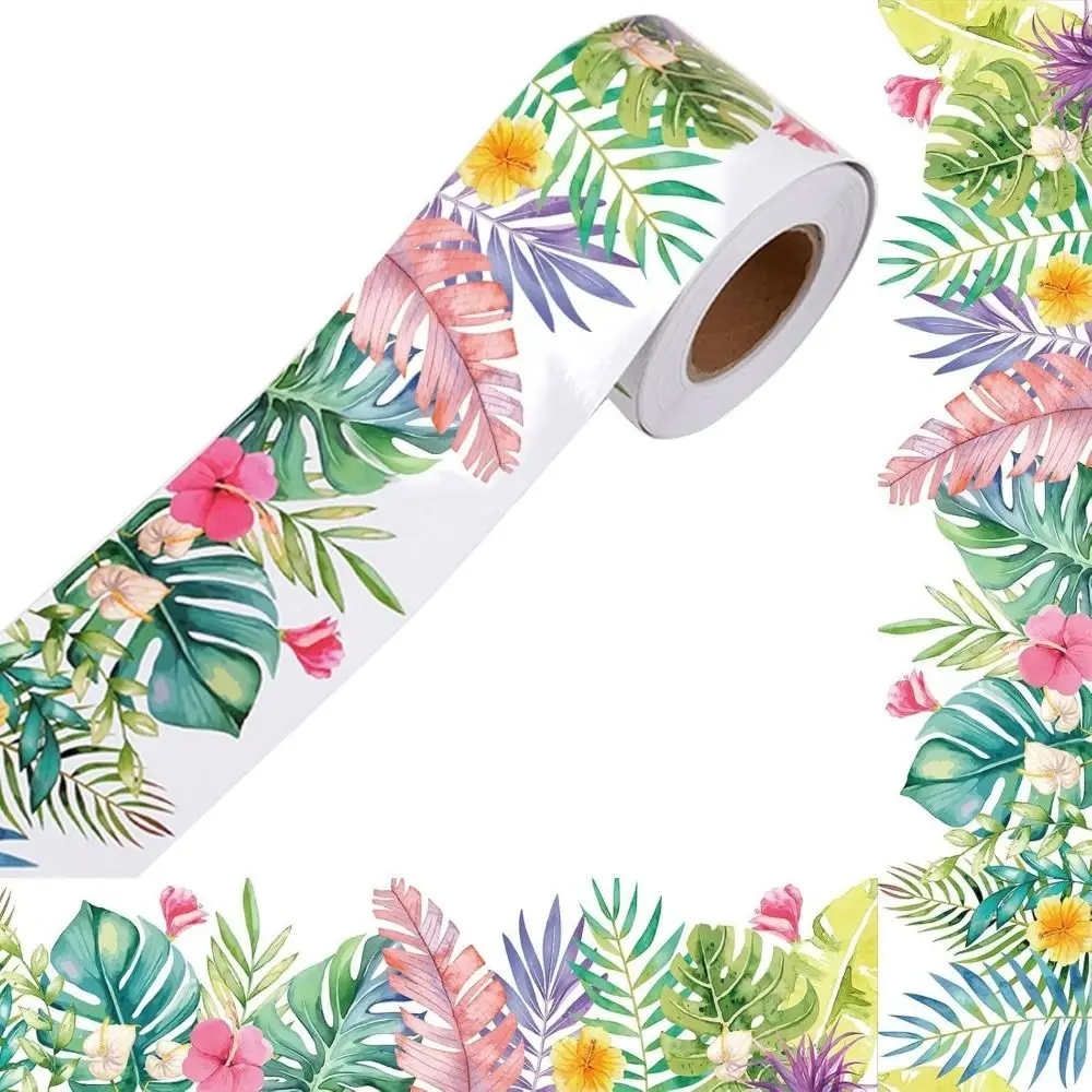 5m/10m Chalkboard Decorative Sticker Plant Flower Pattern Bulletin Border Decals Paper Clear Printing Border Trim Decal