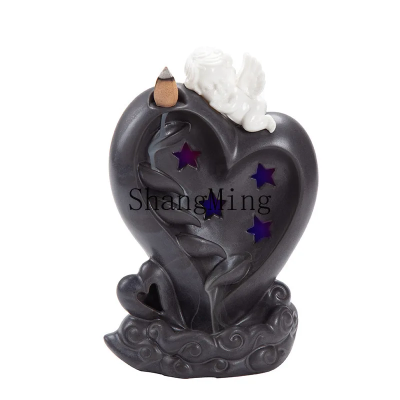 

PYH Modern Simple Fashion Backflow Incense Burner Creative Angel LED Light Smoke Backflow Aromatherapy Burner