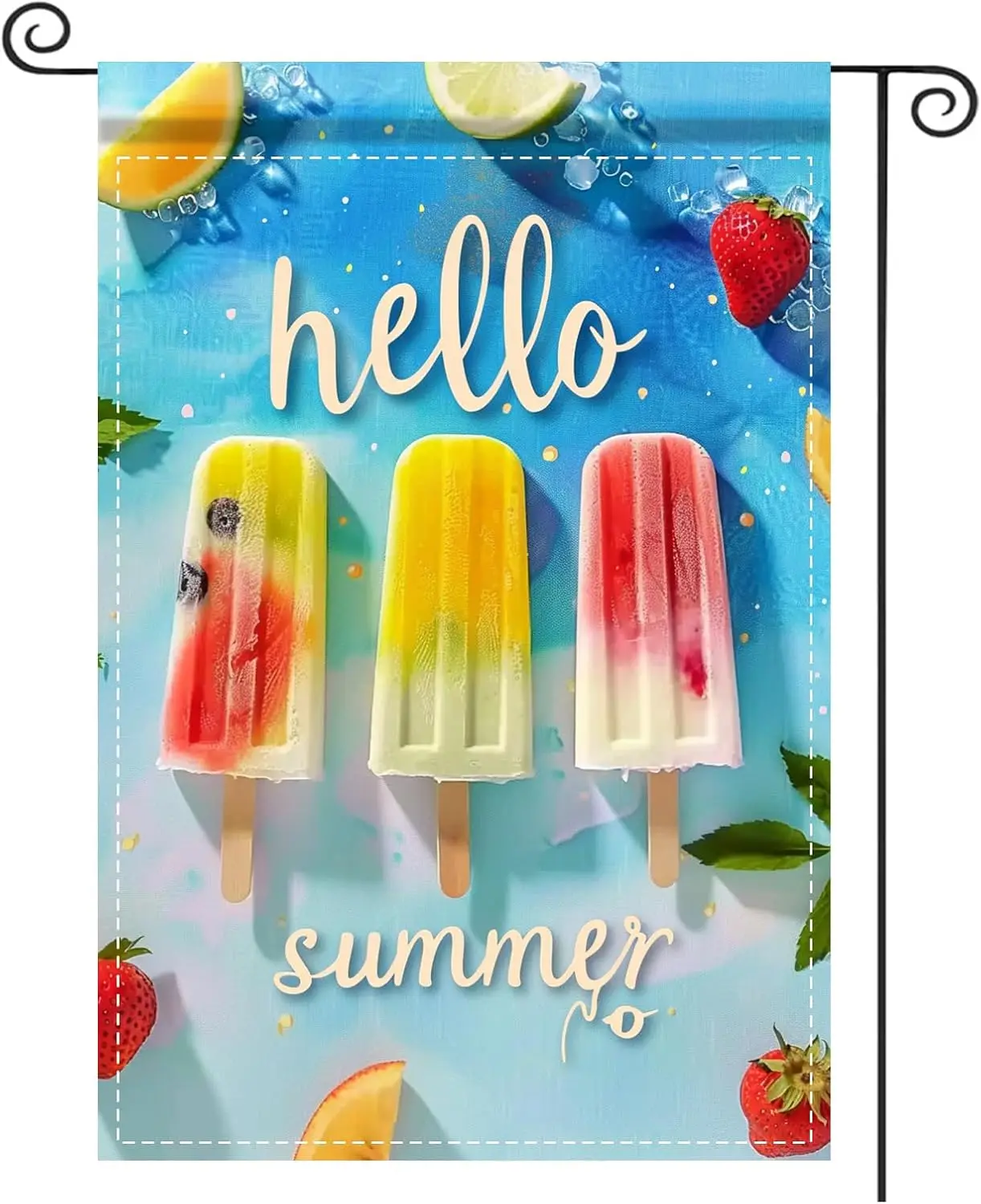 Garden Flag Hello Summer Design - Polyester, 12x18 Inches Summer garden flags for outside with festive print; suits entryway jjp