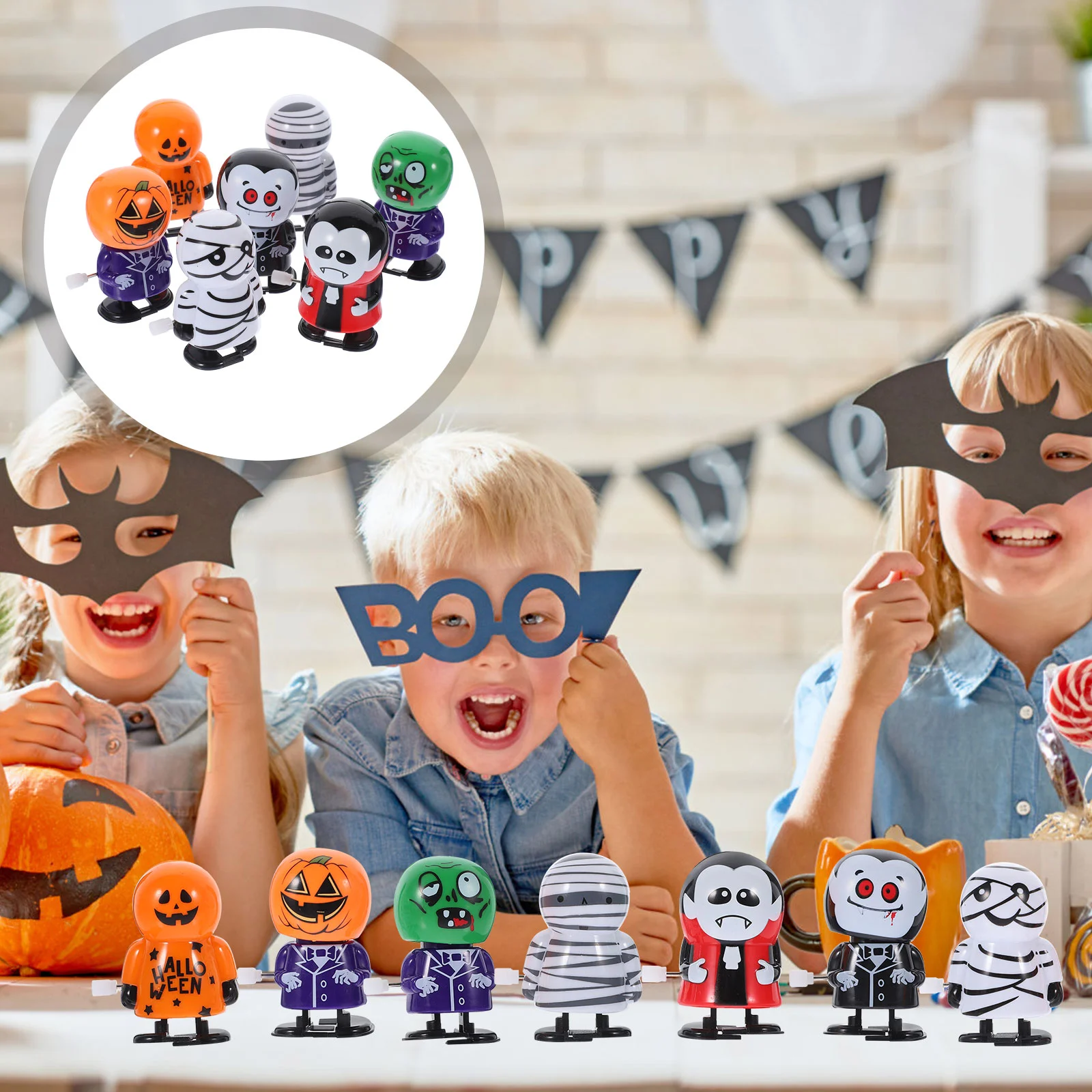 

7 Pcs Halloween Wind-up Toys Festival Plaything Cartoon Design Clockwork Plastic Shaped Funny