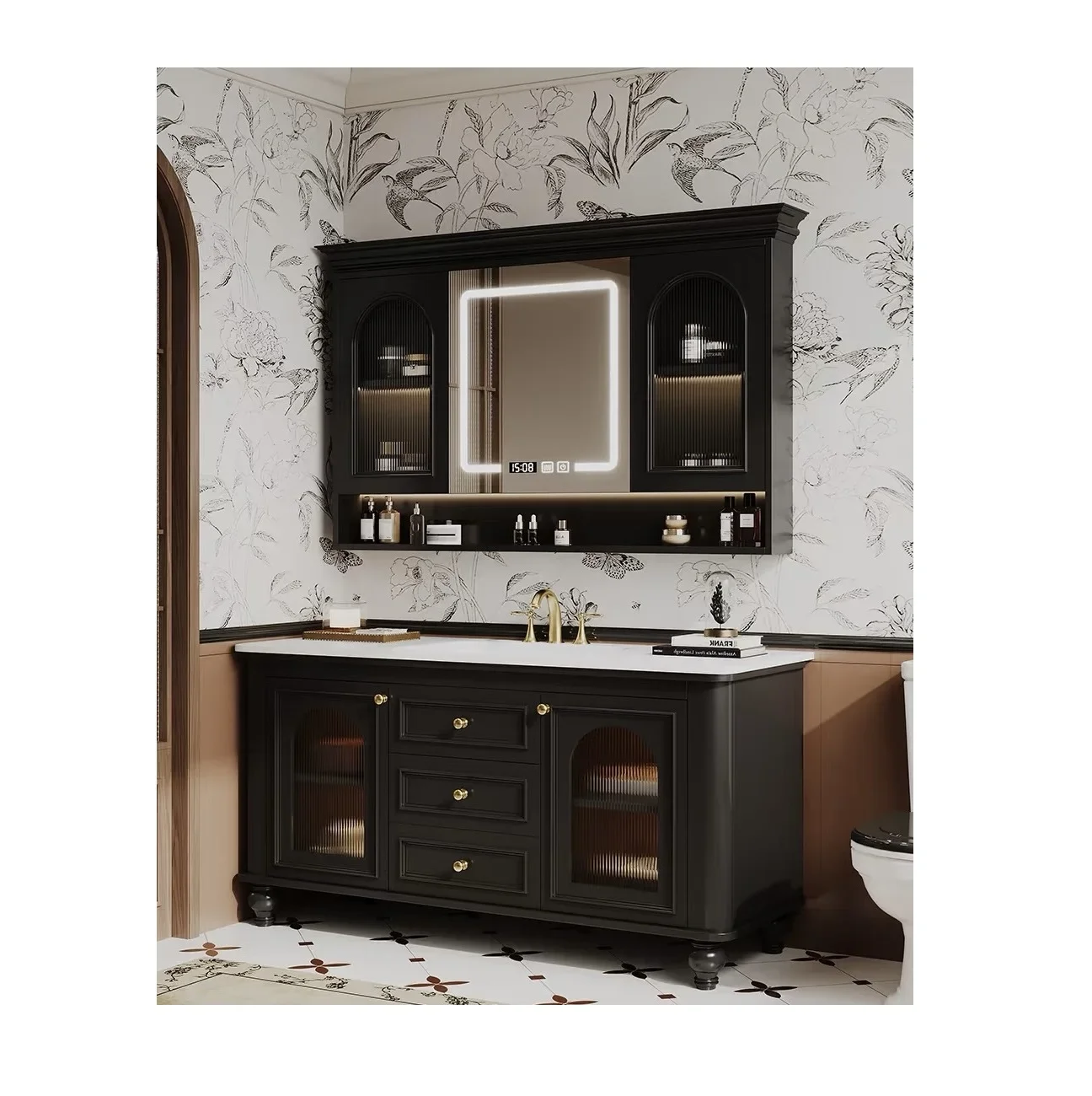 CBMMART ized Smart Lacquer Grille Design Bathroom Cabinet Led Mirror Grid Bathroom Vanity