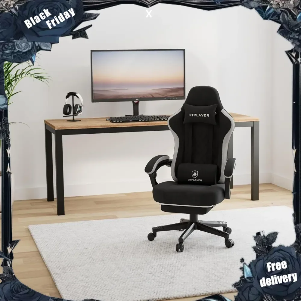 

Gaming Chair, Computer Office Chair with Pocket Spring Cushion,Linkage Armrests and Footrest, High Back Ergonomic Computer Chair