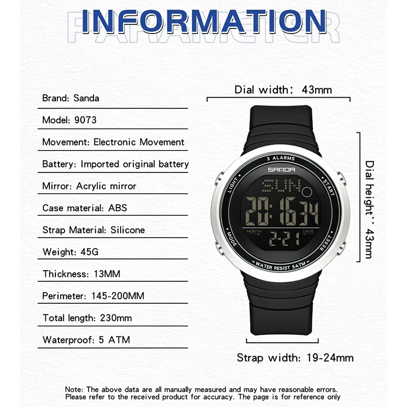 SANDA, reloj Digital deportivo para estudiantes a la moda, correa de silicona, cuenta atrás, luminoso, resistente al agua, 50M, reloj electrónico para hombre y mujer
