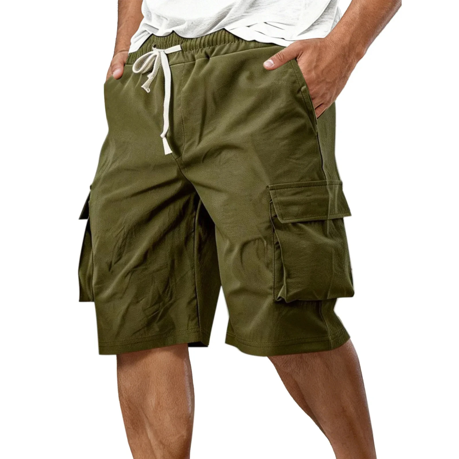 

Мужские повседневные шорты-карго весна-лето, однотонные рабочие шорты на шнурке с карманами, прямые шорты до колена