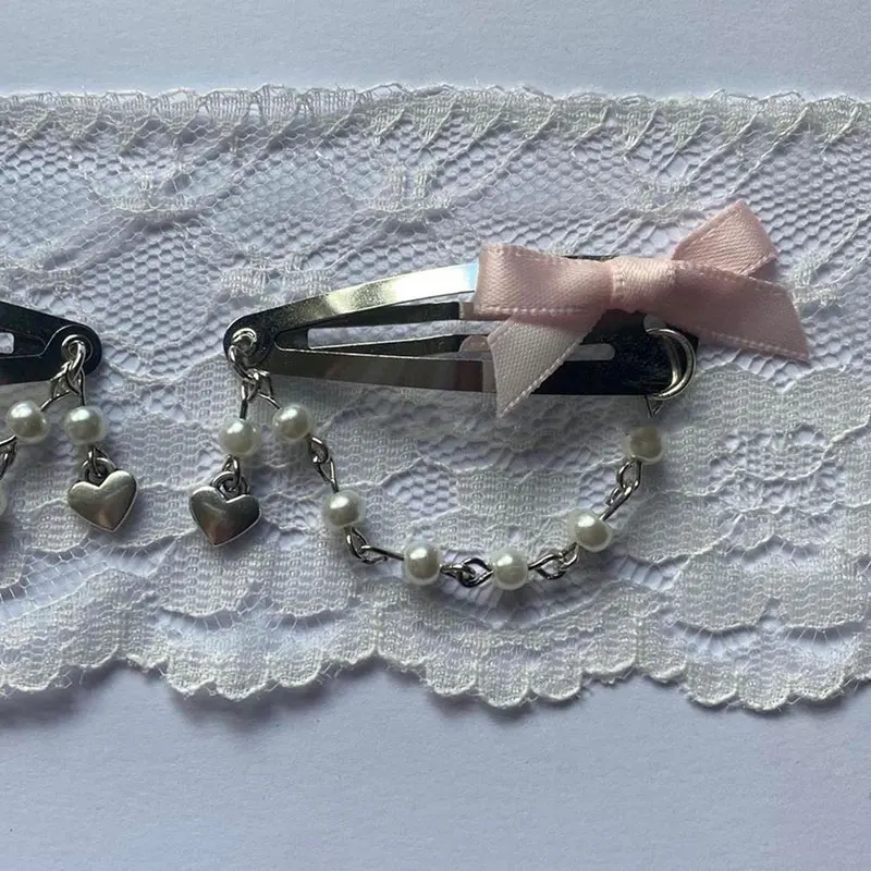 2pcs handmade pink fairy core satin bow hairpin y2k retro Lolita core hairpin