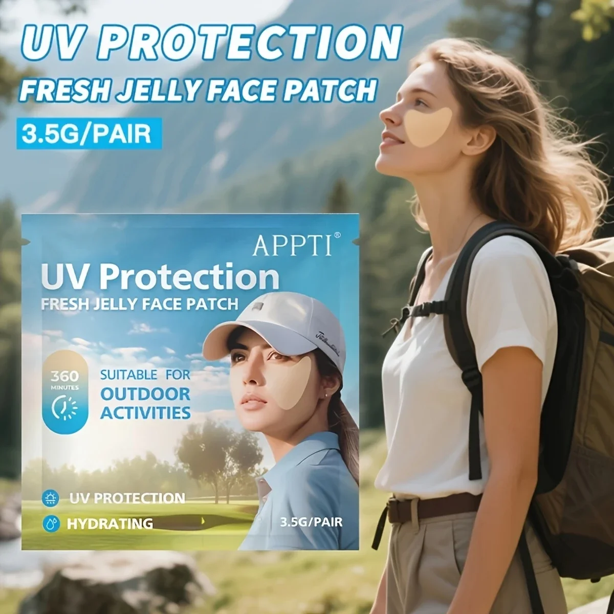 Eine Schachtel mit 5 Paar Golf-Schutz-Augenklappen zum Schutz von Outdoor-Sportarten, feuchtigkeitsspendende Gel-Gelee-Gesichtspflaster