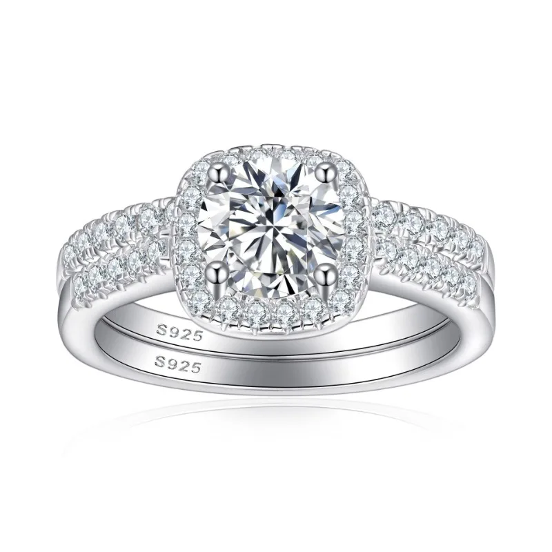 

European and American s925 sterling silver ring set fashionable women's zircon combination ring set