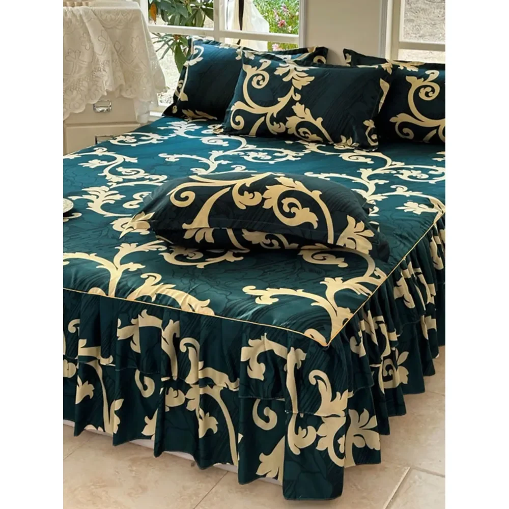 

Комплект из 1 юбки для кровати и 2 наволочек, с цветочным узором, мягкий, приятный для кожи, подходит для спальни, на все сезоны.