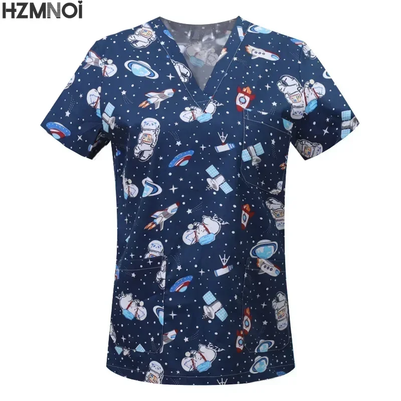 Pharmacist Dentist Veterinary Nurse New Tops Fashion Slim Beauty Scrub Clothes Spa Nurse Pure Cotton Medical Lab Medical Uniform