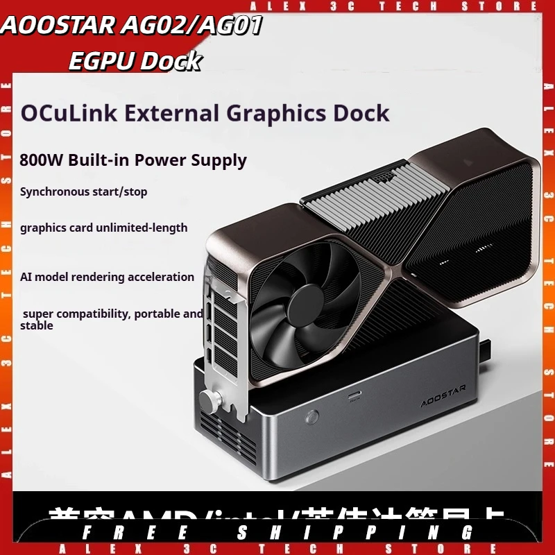 

AOOSTAR AG02/AG01 EGPU Dock with OCuLink & USB4 Dual Ports PCIe 4.0 x4 High Speed 800W for Laptop Mini PC External Graphics Card