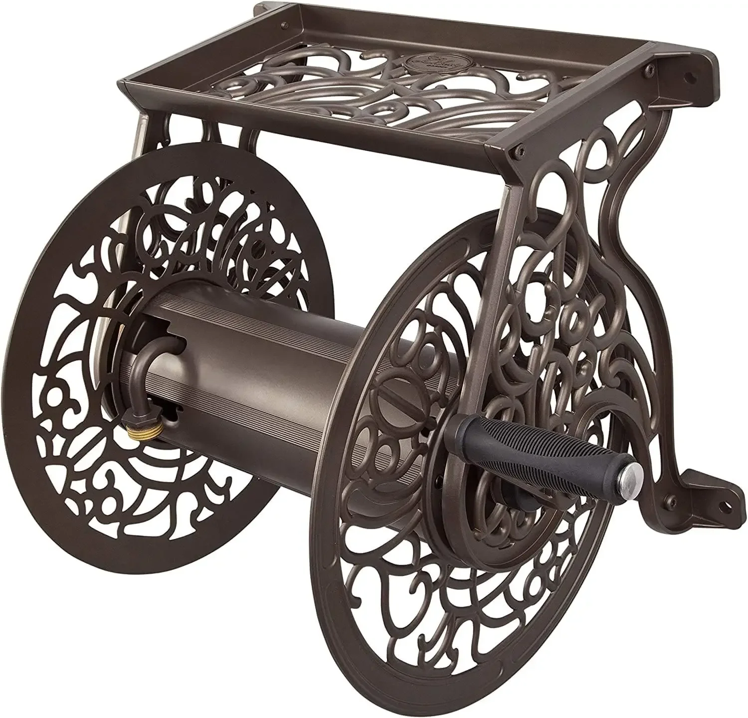 

704 Decorative Cast Aluminum Wall Mount Garden Hose Reel, Holds 125-Feet of 5/8-Inch Hose - Bronze