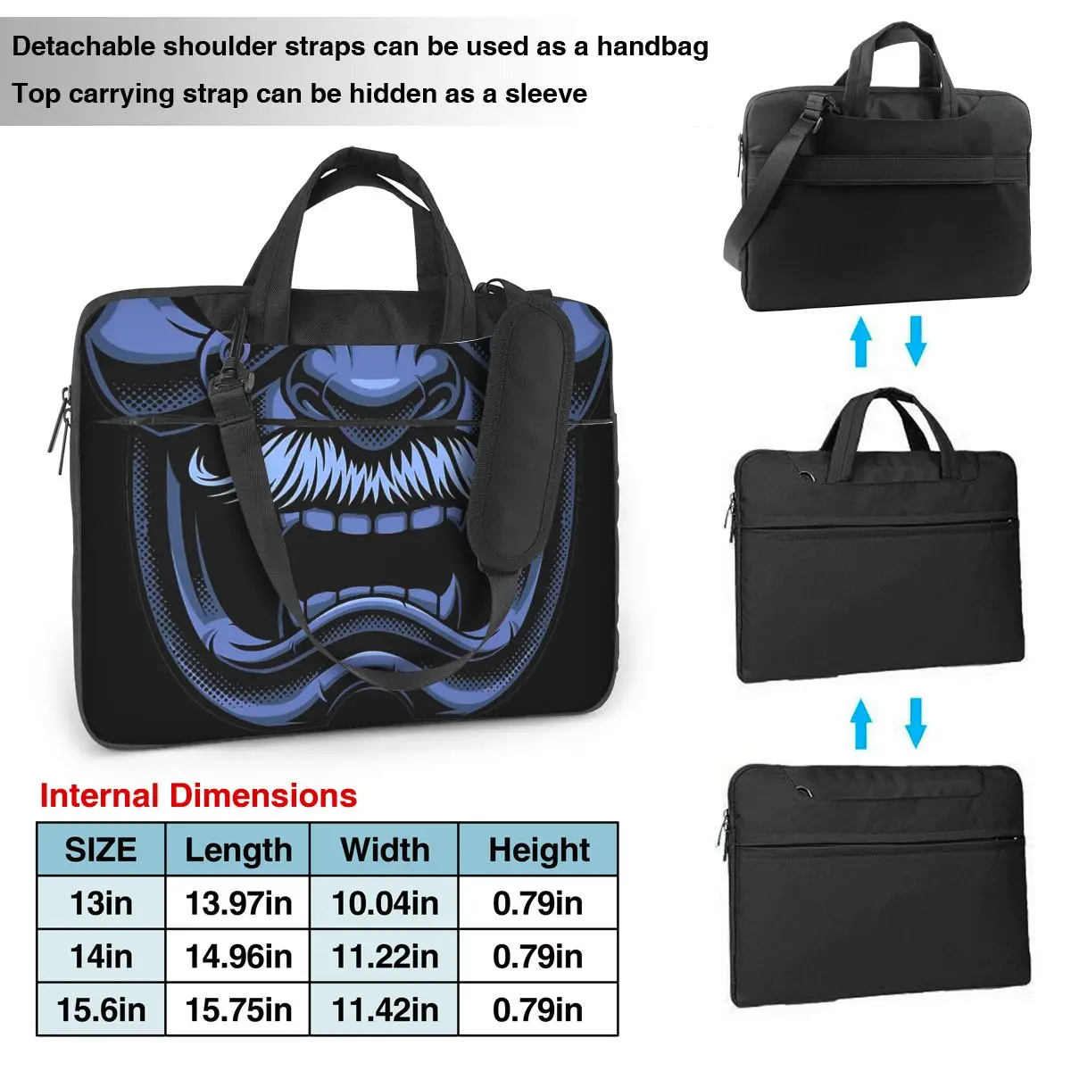 Blue Samurai Mask Of The Avenging Lord Mask N Laptop Bag Case Protective Vintage Computer Bag Bicycle Crossbody Laptop Pouch